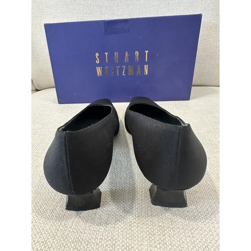 Stuart Weitzman River Heels – Naughty Viola Luau Linen – Size 6.5B in Black